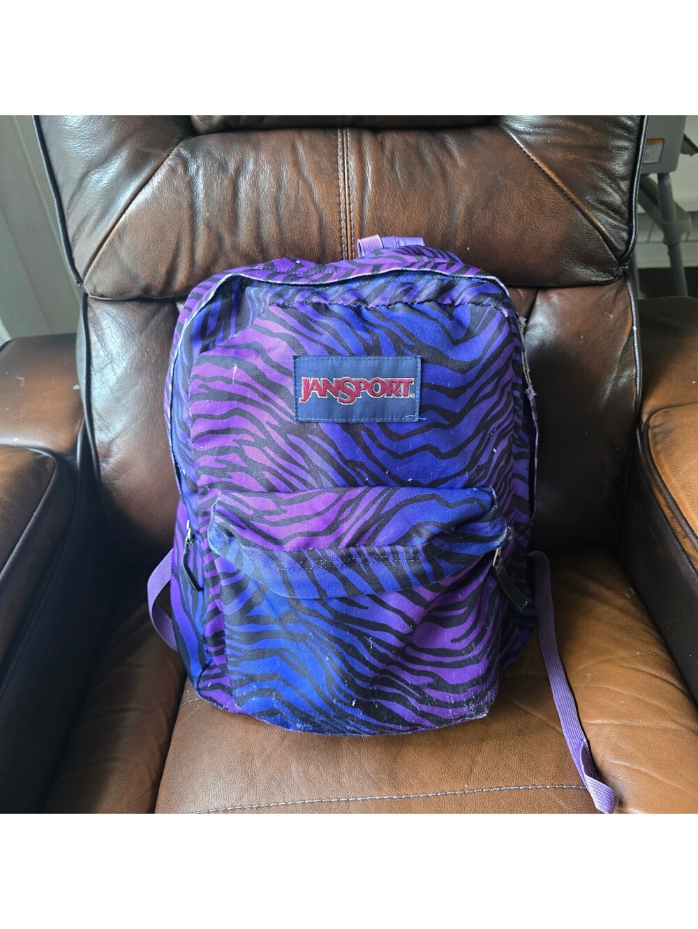 JanSport SuperBreak Backpack Purple Black Zebra Stripe Animal Print School Bag
